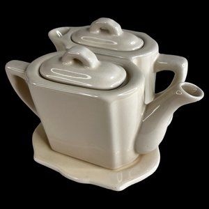 Restoration Hardware Tea Set Teapot Creamer‎ On Tray Ceramic Tea For Two 2001